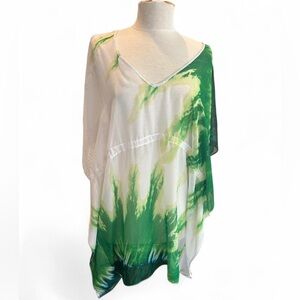 Trina Turk Green and White Sheer Swim cover up caftan size Medium